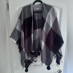 Loft Plaid Pom Poncho